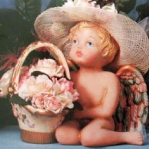 Cherub With Scroll Basket