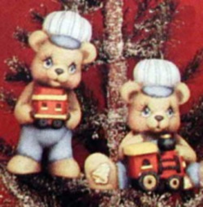 Bear With Trains Ornament (set of 2)