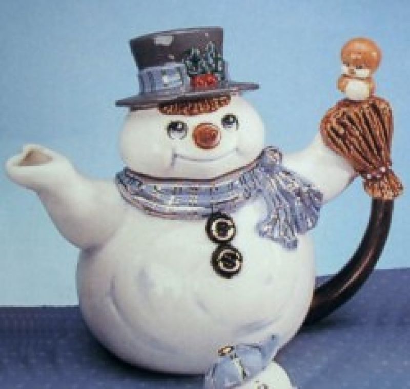 Snowman Teapot W/Bi