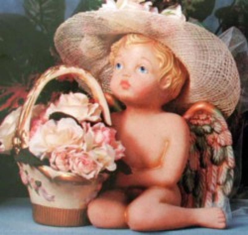 Cherub With Scroll Basket