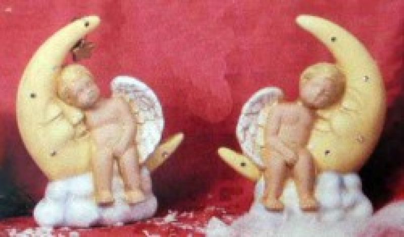 Cherub On Moon Ornaments (set of 2)