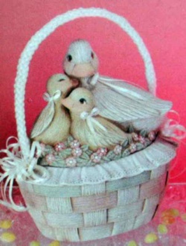 Wicker Basket with with Duck Family