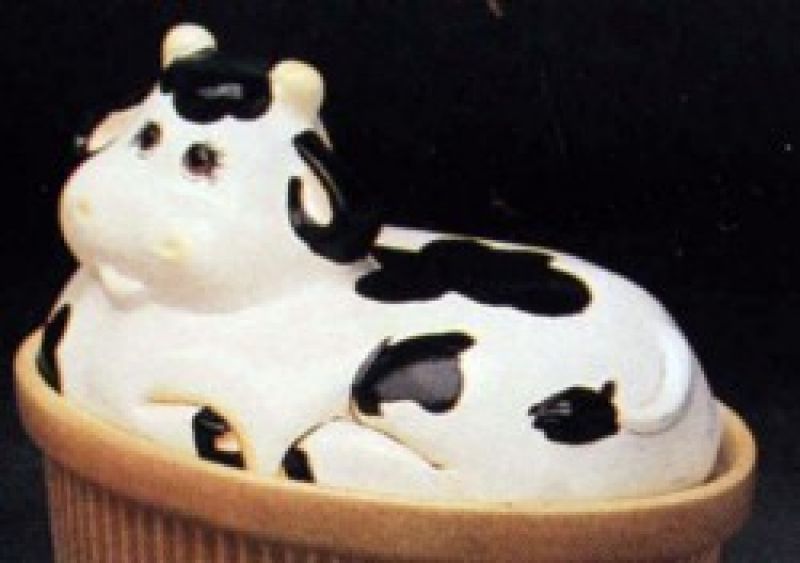 Oval Canister with Cow Lid