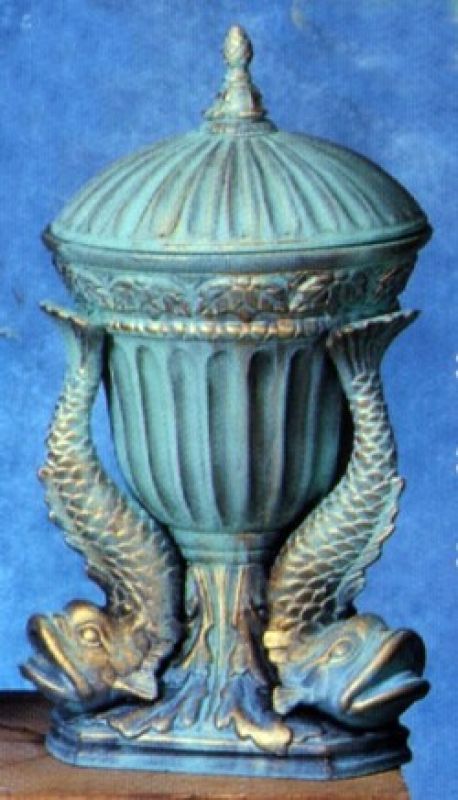 Fluted Vase with Fish Legs and Lid