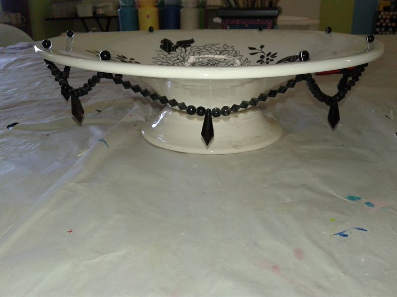 Large Bowl on Stand with Holes for Beads